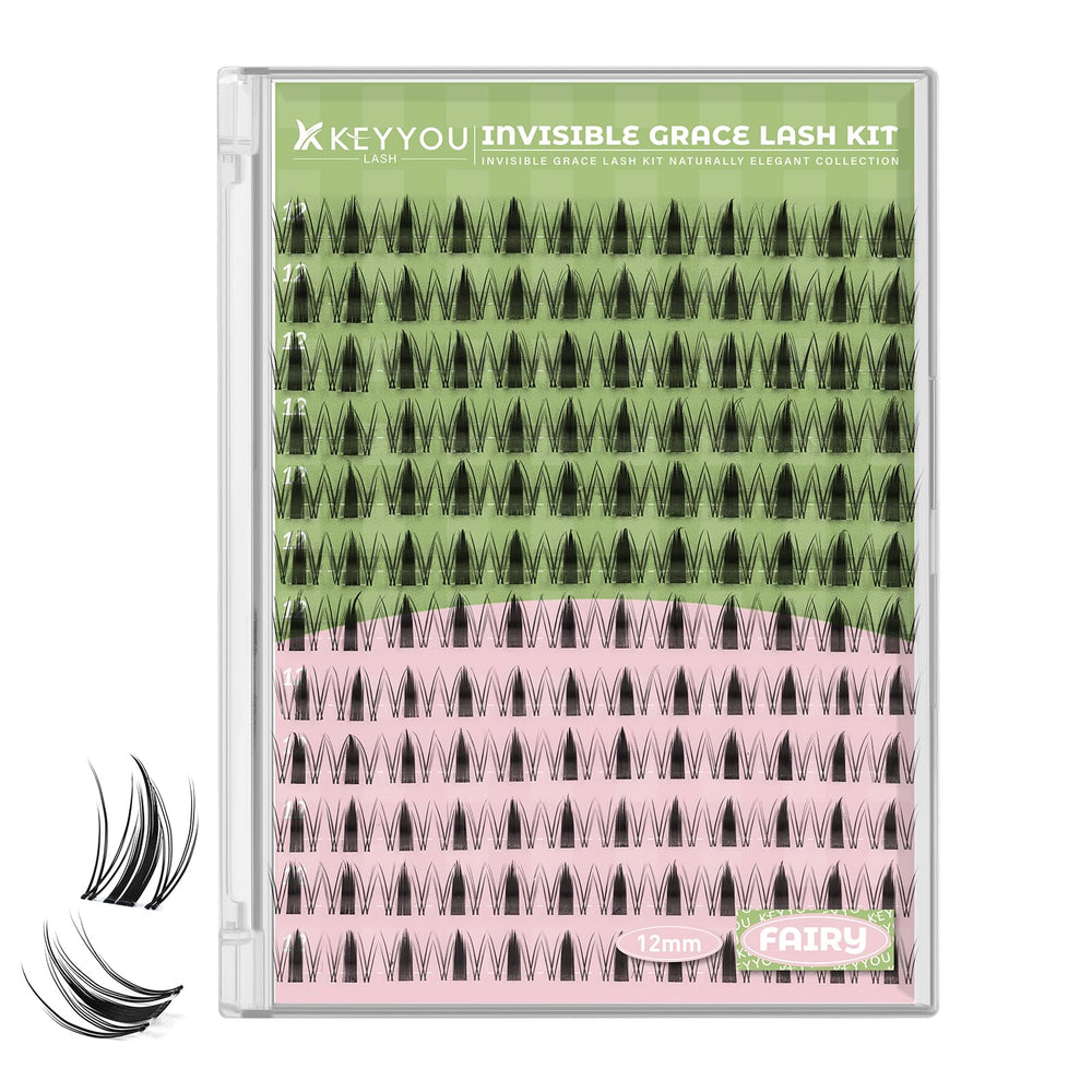 KEYYOU Fairy Lash Clusters 144pcs 12mm pack shows full dramatic volume for bold eyes.