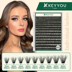 KEYYOU LASH 280pcs tray view showing varied lengths for versatility.