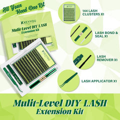 KEYYOU Lash Extension Kit 144pcs D curl lashes for versatile eye shapes
