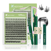 KEYYOU LASH Extension Kit 144Pcs packaging shows a complete at-home DIY set for quick lash upgrades.
