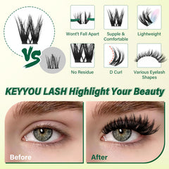 KEYYOU LASH Flora Clusters 3D wispy effect adds natural-looking depth and texture.