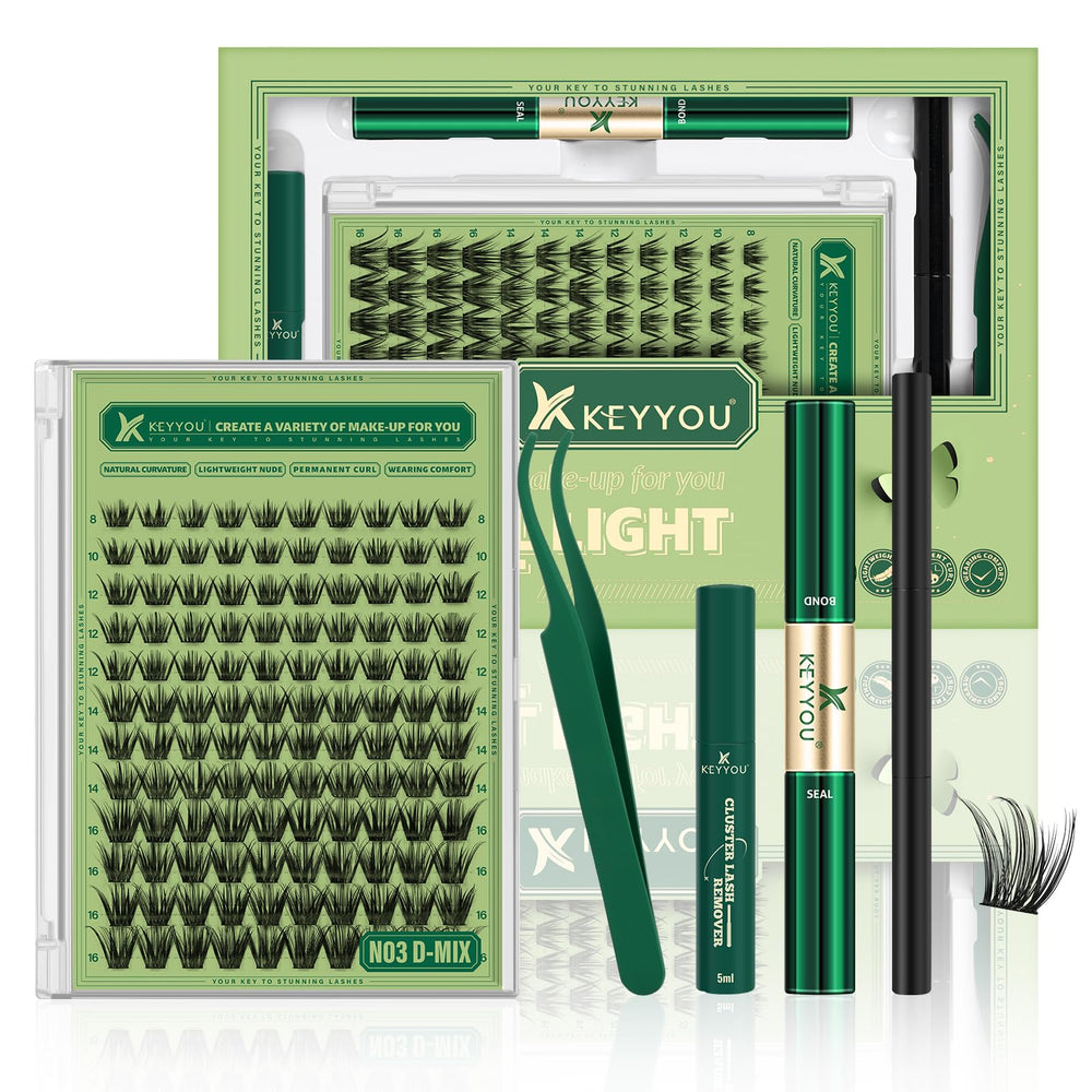 KEYYOU natural lash clusters kit 144pcs with D curl 8-18MIX for a seamless daily look.