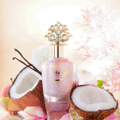 Khadlaj Nuha top notes of apple and coconut evoke a fresh, inviting opening.