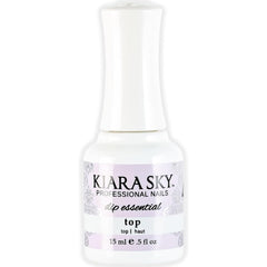 Kiara Sky Dip Top Coat bottle closeup highlights gel-like shine and long-lasting color.