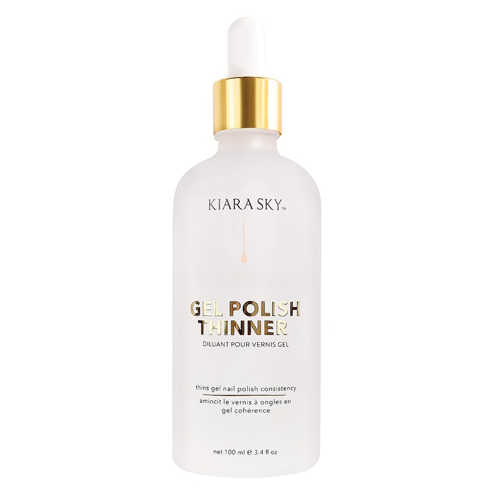 Kiara Sky Gel Polish Thinner bottle with dropper improves application and longevity.
