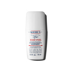 Kiehl's Body Fuel roll-on packshot shows compact bottle for on-the-go freshness.