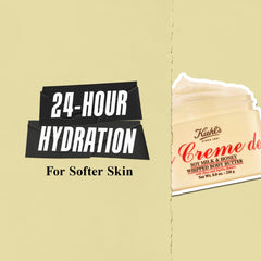 Kiehl's Creme de Corps Whipped Butter honey-softening action shown on skin surface.