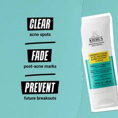 Kiehl's Expertly Clear label highlights 2% Niacinamide for barrier support and even tone.