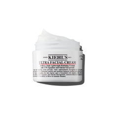 Kiehl's Ultra Facial Cream bottle shows 4.5% Squalane for lasting hydration.