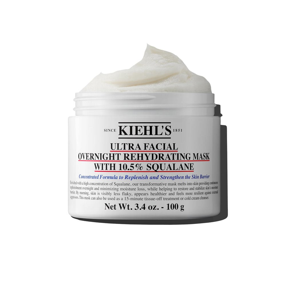 Kiehl's Ultra Facial Overnight Mask bottle pour shows premium hydration for overnight use.