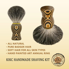 KIKC hand crafted badger brush annual ring wood handle adds artisanal charm.