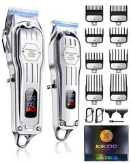 KIKIDO Hair Clippers cordless silver close-up blade for precise trimming and edge shaping