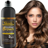 KILOMETS Chestnut Brown Hair Dye Shampoo bottle ready for at-home color
