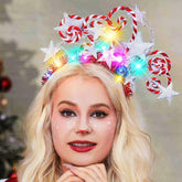Kilshye light-up star headband with Christmas balls for dazzling holiday styling.