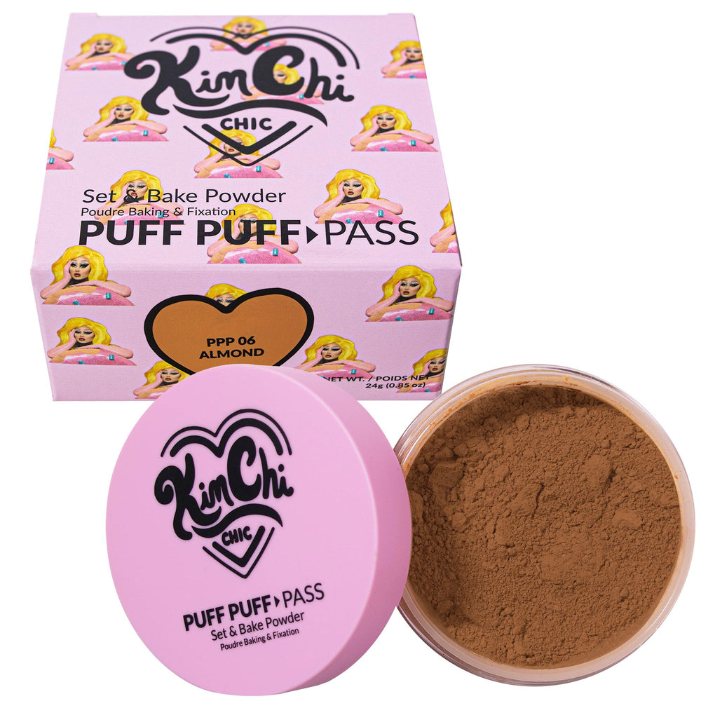 Kimchi Chic Puff Puff Pass powder jar closeup shows smooth matte finish for shine control