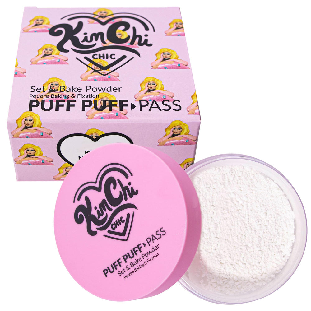 Kimchi Chic Puff Puff Pass Set bottle closeup shows premium packaging for flawless makeup setting.