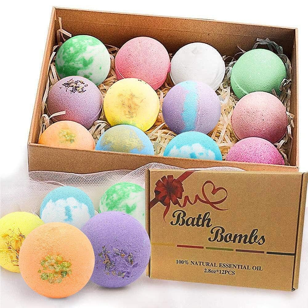 KIMHY bath bombs 12-pack assorted scents for spa-like relaxation and moisturizing bath