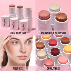 KIMUSE Multi Stick Trio blush on cheeks adds natural warmth and glow.