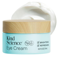 Kind Science eye cream jar showing smooth texture for hydrated under-eye skin.