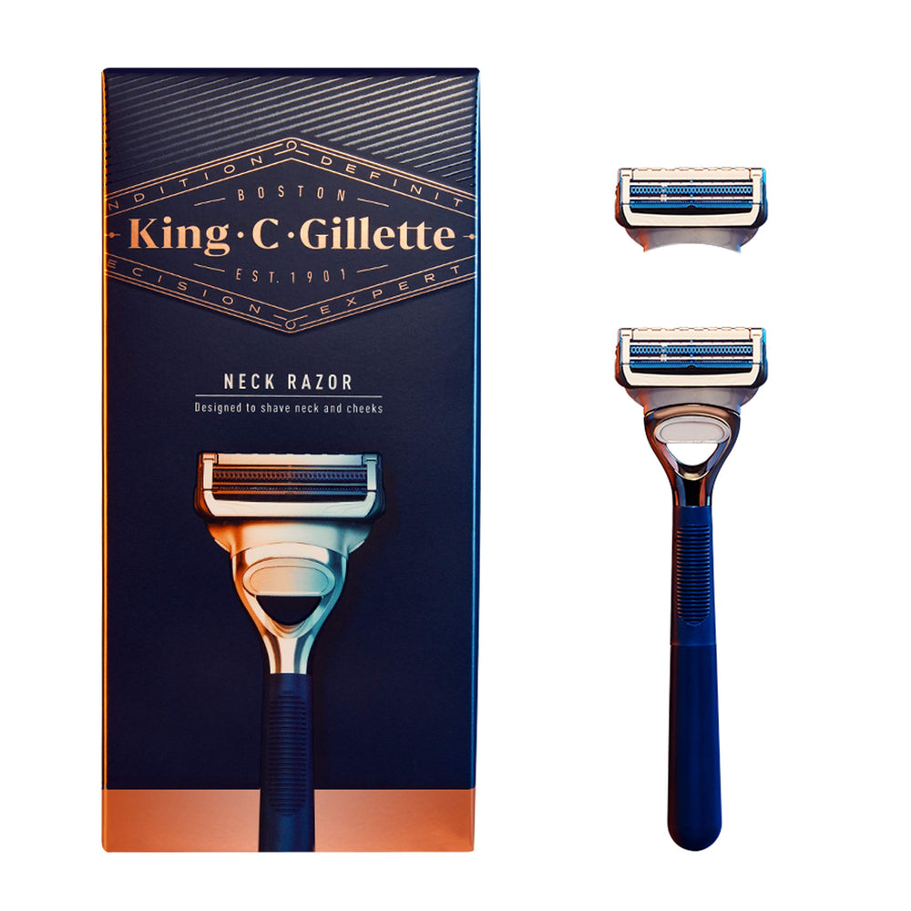 King C. Gillette neck razor handle offers an ergonomic grip for precise neck shaving.