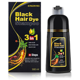 KINGMING black hair dye shampoo bottle pour shows quick, mess-free coverage