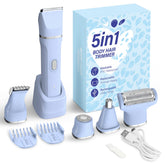 KINGTEE 5-in-1 electric bikini trimmer blue front view shows versatile body grooming