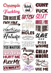 Kink Ink 30-tattoo sheet closeup shows bold designs for confident self-expression.