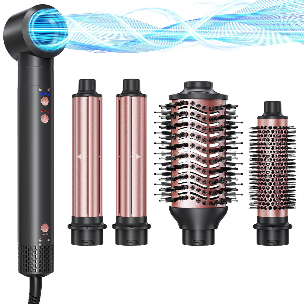 Kinked 5-in-1 hot air styler wrap in use for quick, salon-like styling.