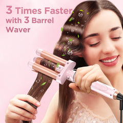 Kinked 5-in-1 Wand triple-barrel waver creates beachy texture