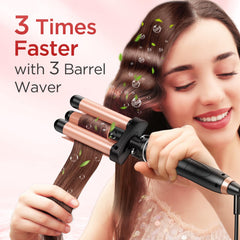 Kinked triple-barrel waver close-up for beachy, voluminous waves.