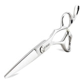 KINSARO barber hair scissors with convex blades for precise, smooth cuts.