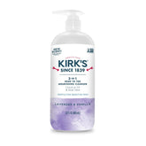 Kirk's 3-in-1 cleanser bottle pump for head-to-toe nourishment across ages.