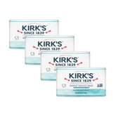 Kirk's Castile Soap pack front showing fragrance-free four-bar vegan coconut soap
