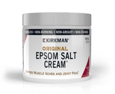Kirkman Epsom Salt Cream front view, compact 4oz jar for daily skin application.