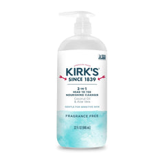 Kirk's 3-in-1 head-to-toe cleanser bottle pour for quick, fragrance-free daily cleansing.