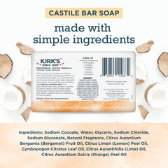 Kirks Castile Citrus Twist close-up with creamy lather for gentle daily cleansing.