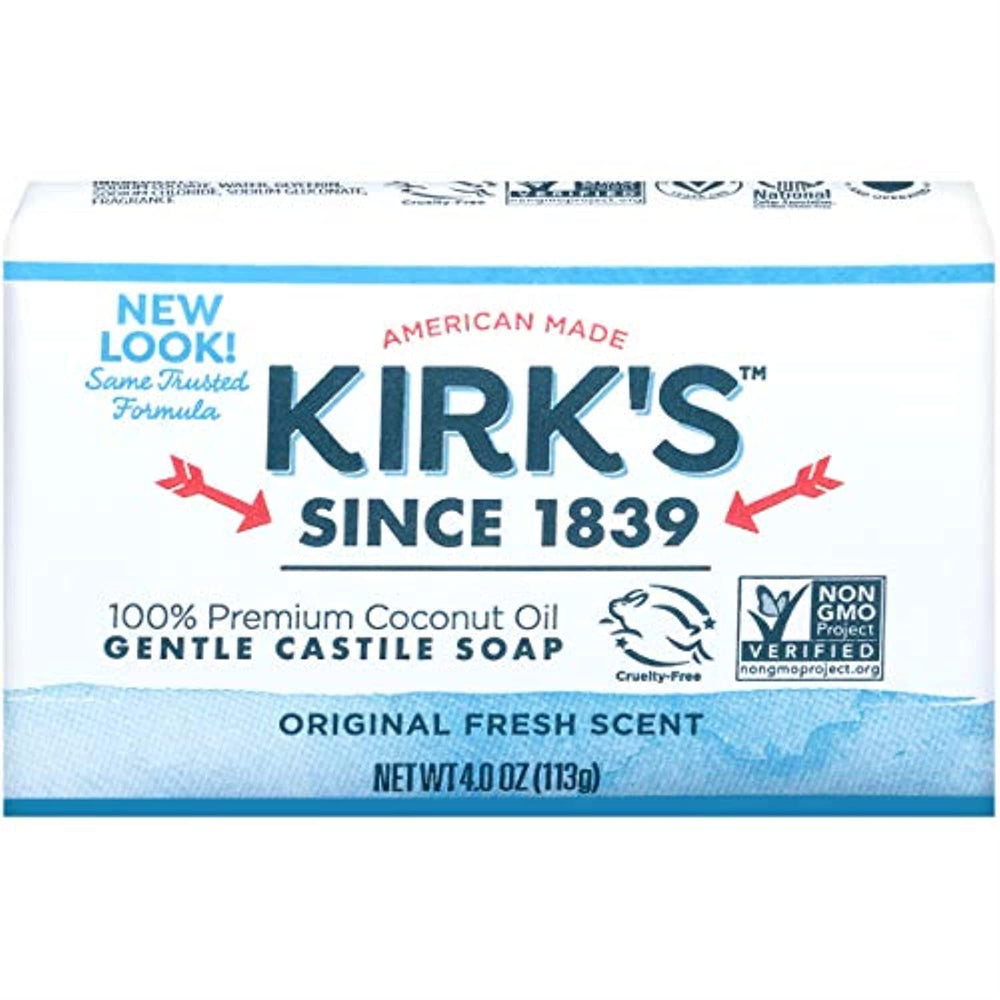 Kirks Castile Coco Original frente: limpieza suave para piel sensible y uso diario
