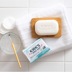 Kirks coconut-oil-based soap supports gentle, sensitive-skin cleansing.