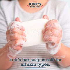 Kirk's Original Coco Castile hands-lather demonstrates gentle cleansing.