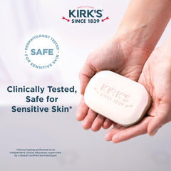 Kirk's Original Coco Castile Soap in a bathroom scene highlights versatile fragrance-free cleansing for families.
