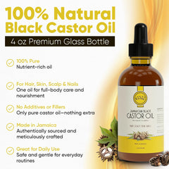 Kisii Jamaican Black Castor Oil glass bottle close-up for skin and nails nourishment.