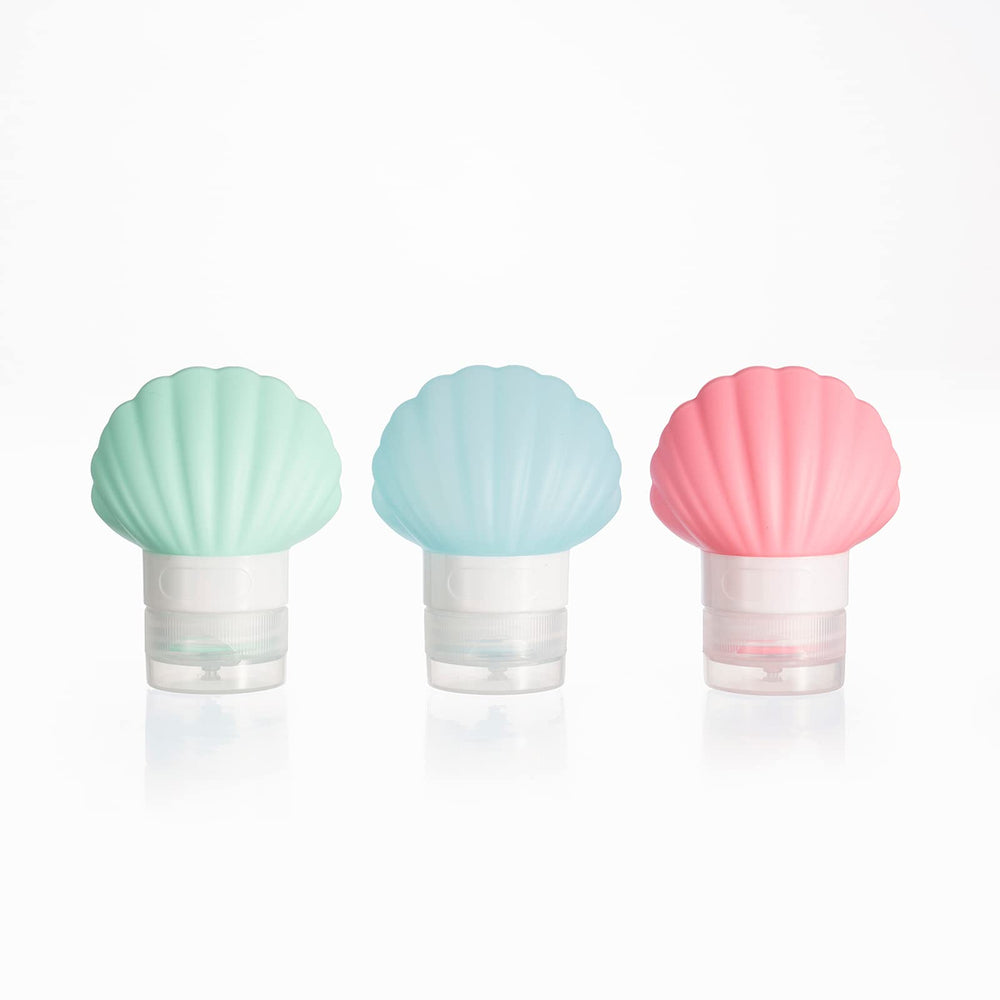 KISMETICS leak-proof travel bottles in shell shape protect liquids during flights