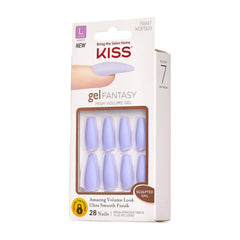 KISS Gel Fantasy pink glue application shows quick glue-on manicure setup