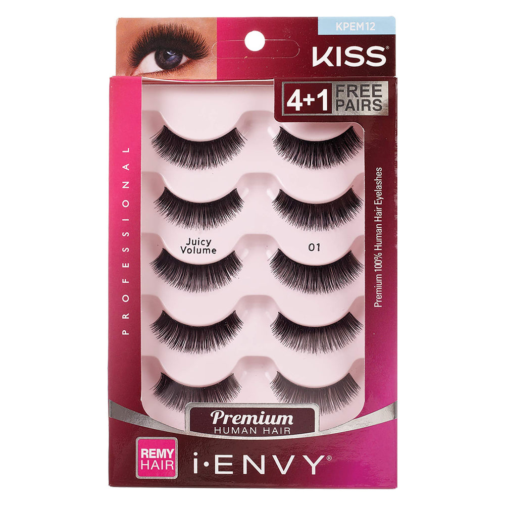 KISS I ENVY Juicy Volume 01 multi-pack set showing five dense lash pairs for bold looks