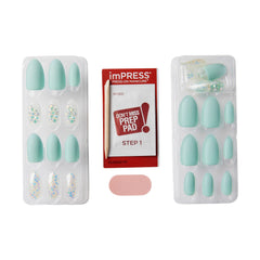 KISS imPRESS Evergreen almond hand displays natural length and shine
