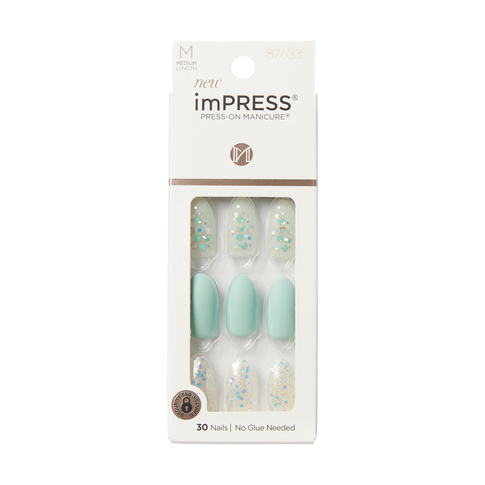 KISS imPRESS Evergreen pack front showing 30 varied nails for a custom fit