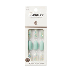 KISS imPRESS Evergreen pack front showing 30 varied nails for a custom fit