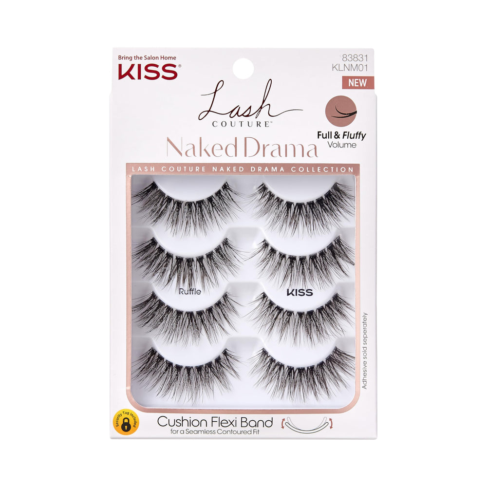 KISS Lash Couture Naked Drama Ruffle full-set with 16mm lashes offering bold volume.