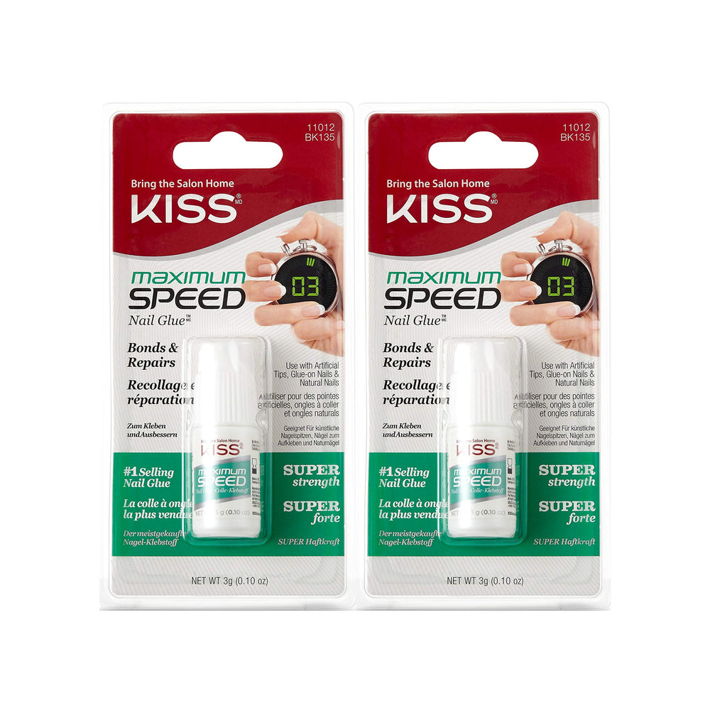 Kiss Maximum Speed Nail Glue 2-Pack bottle close-up for quick hold