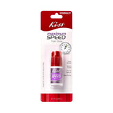 KISS maximum speed nail glue bottle front view highlighting fast, secure nail bonds.
